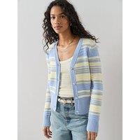 The Very Collection V Neck Stripe Knitted Cardigan - Blue/Yellow