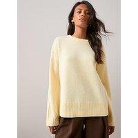 The Very Collection Crew Neck Rib Detail Knitted Jumper With Wool - Yellow