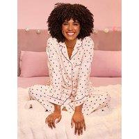 Boux Avenue Ladies Red Heart Print Pyjama In A Bag - Red & Cream