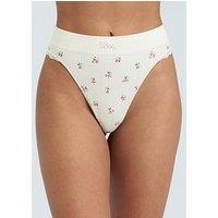 Boux Avenue Rib Seamless Floral Thong - Ivory Mix