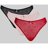 Boux Avenue Pack Of 3 New Catie Flock Heart Thongs - Red/Pink/Black