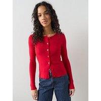 The Very Collection Classic Comfort Crew Neck Rib Knitted Cardigan - Red