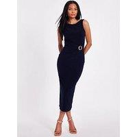 Quiz Navy Buckle Detail Midi Dress