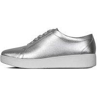 Fitflop Rally Crystal Trim Leather Trainer - Silver