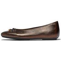 Fitflop Delicato Bow Soft Leather Ballerina Shoe - Metallic Chocolate