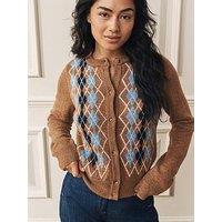 Laura Ashley Argyle Cardigan - Brown - Grey