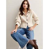 New Look Cream Knit Collared Button Through Cardigan - Cream