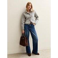 New Look Knit Collared Button Through Cardigan - Grey