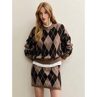 New Look Argyle Crew Neck Midweight Knit Jumper - Brown