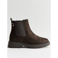 New Look Wide Fit Brown Faux Suede Chunky Chelsea Boots