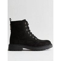 New Look Black Faux Suede Lace Up Ankle Boots