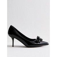 New Look Black Faux Patent Leather Bow Front Kitten Heel Court Shoes