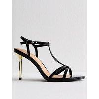 New Look Black Faux Leather T-Bar Metallic Heel Stiletto Sandals
