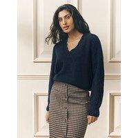 Laura Ashley Pointelle V Neck Jumper - Navy