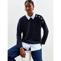 New Look 2 In 1 Striped Shirt Ribbed Jumper - Blue