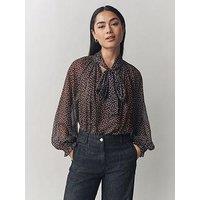 Laura Ashley Ruffle Spot Blouse - Brown