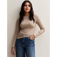 New Look Ribbed Crew Neck Long Sleeve Top - Mink