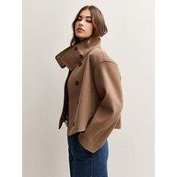 New Look Funnel Neck Button Front Jacket - Brown