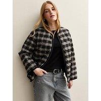 New Look Checked Quilted Padded Jacket - Black