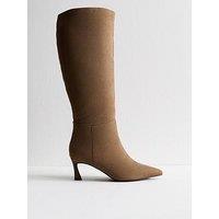 New Look Camel Faux Suede Heeled Knee High Boots - Brown