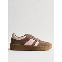 New Look Faux Suede Side Stripe Low Top Trainers - Brown