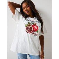 V By Very Curve Fruit Slogan T-Shirt - White