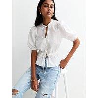 New Look Crinkled Tie Neck Top - Cream