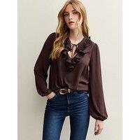 New Look K Rita Ruffle Tie Long Sleeve Blouse - Red