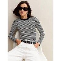 New Look Striped Long Sleeve Ribbed Jersey Top - Black And White
