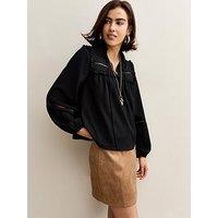 New Look Black Ladder Insert Tie Neck Blouse