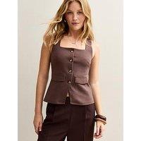 New Look Brown Square Neck Button Through Sleeveless Top