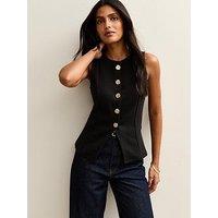New Look Black Jersey Crew Neck Gold Button Waistcoat