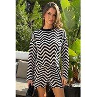 Ax Paris Black And White Zig Zag Crochet Shorts - Multi