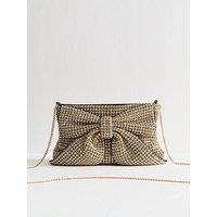 New Look Rhinestone Embellished Bow Appliqued Clutch - Gold
