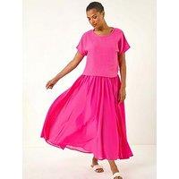 Roman Cotton Top Overlay Midi Dress - Fuchsia