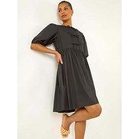Roman Tie Front Smock Dress - Black