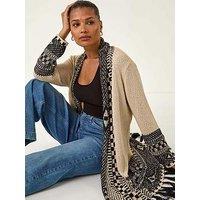 Roman Nordic Pattern Fringe Detail Cardigan - Ivory