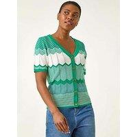 Roman Wave Stitch Button Knit Jumper - Green