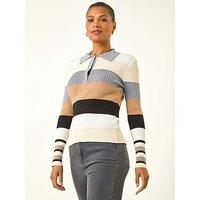 Roman Stripe Collar Buttoned Knit - Ivory