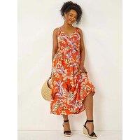Roman Petite Leaf Print Strappy Maxi Dress - Orange