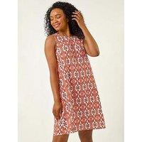 Roman Petite Tile Print Swing Dress - Orange