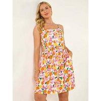Roman Petite Floral Print Strappy Stretch Dress - Orange