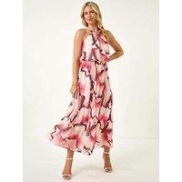 Roman Petite Butterfly Halterneck Dress - Pink