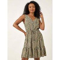 Roman Petite Paisley Tie Waist Dress - Stone