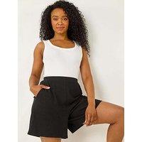 Roman Petite Linen Mix Elastic Waist Shorts - Black
