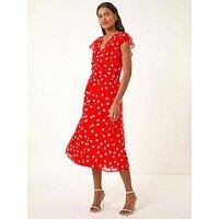 Roman Spot Frill Fit & Flare Dress - Red