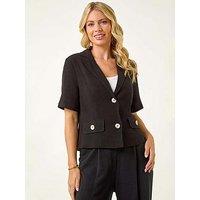 Roman Petite Linen Mix Buttoned Jacket - Black