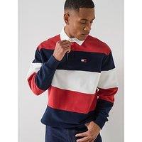Tommy Jeans Relaxed Fit Badge Stripe Jersey Rugby Polo Shirt - Red