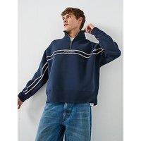 Calvin Klein Jeans Cotton Spacer Stripe Rib 1/4 Zip Sweater - Navy