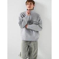 Calvin Klein Jeans Cotton Spacer Stripe Rib 1/4 Zip Sweater - Grey